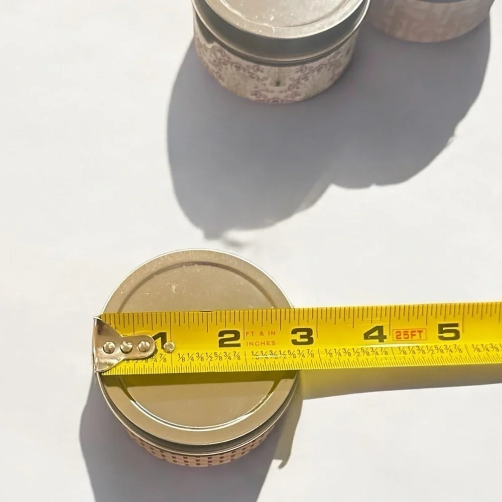 3 Small Tins With Lids And Paper Wrap With Decoration